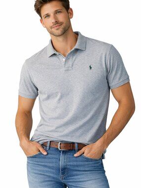 Polo Ralph Lauren Gray Polo Shirt Men’s Short Sleeve Green Pony Logo MN02